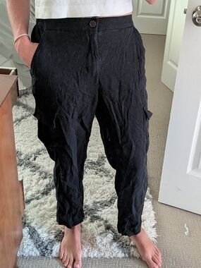 Linen Rayon Pull On Cargo Pants